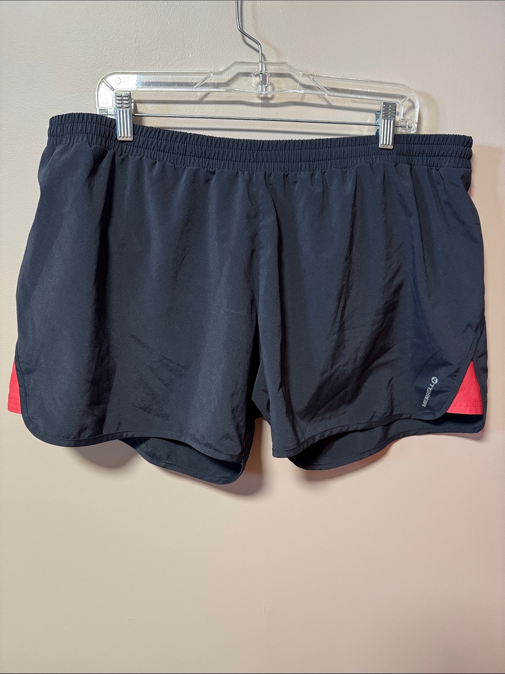 Merrell Black Athletic Shorts with Red Side Panels